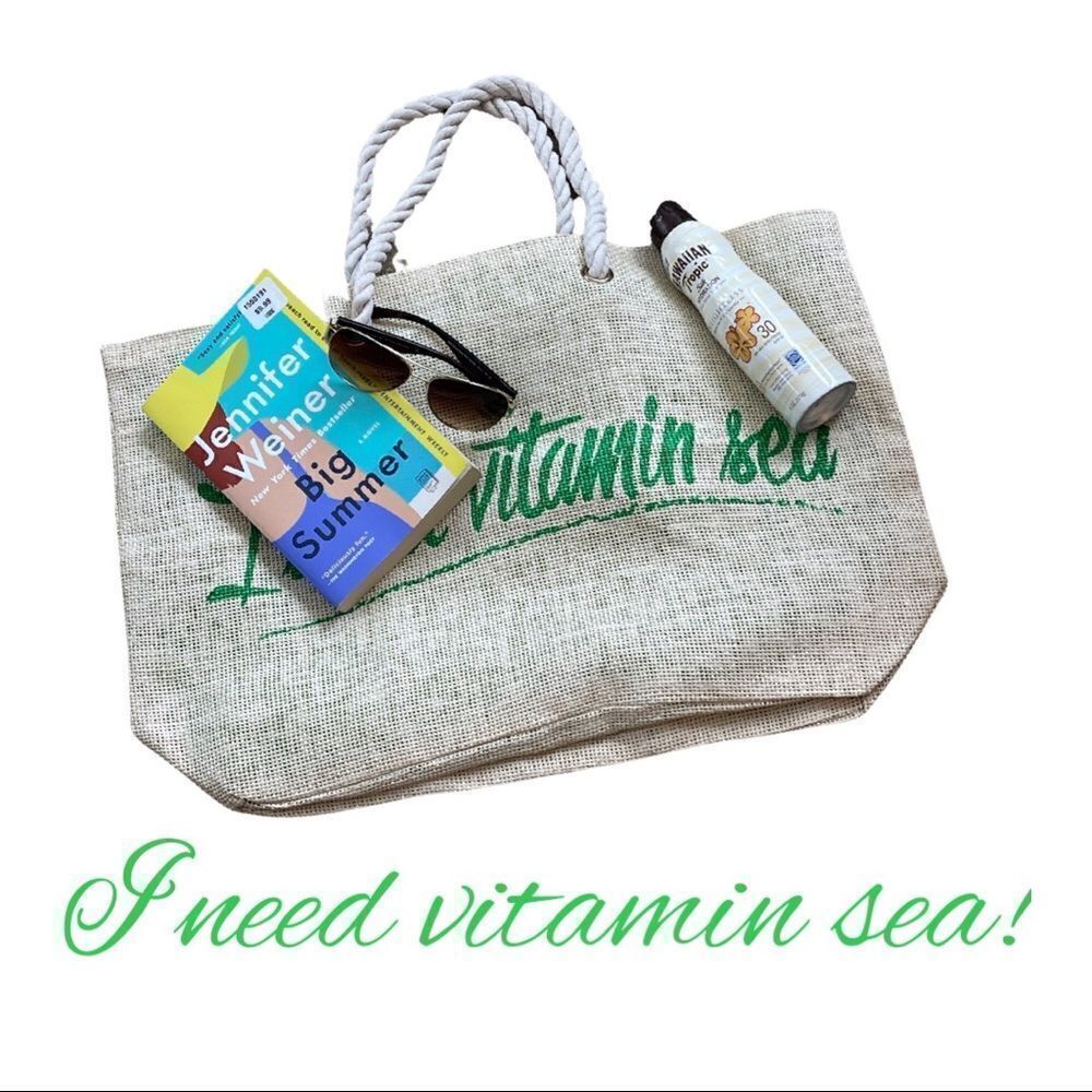 Pier 27 Tote Burlap Beach Bag Carryall "I Need Vitamin Sea” • NWOT